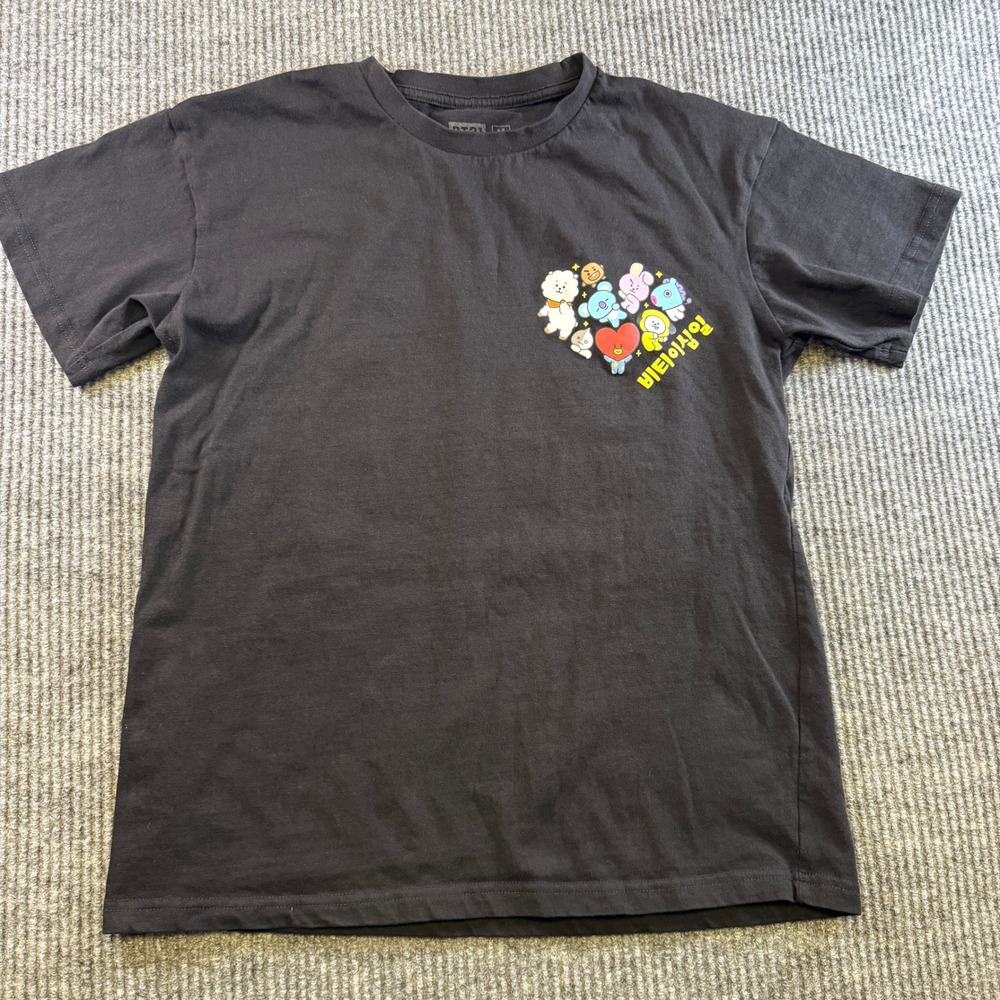 BT21 BTS Line Friends Black Graphic T-Shirt Mens Medium K-Pop Heart Characters